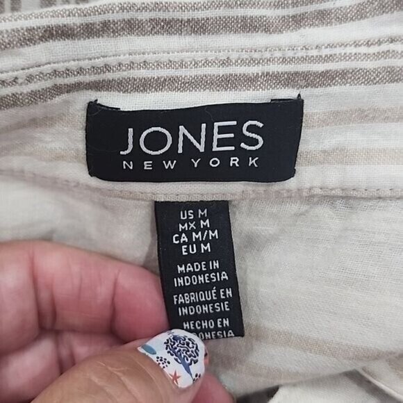 Jones New York Linen Blend Tunic Top Long Sleeve Ivory Stripe Women's Medium - Picture 5 of 6